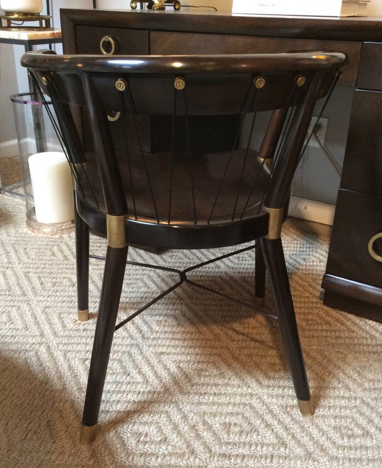 Edward Wormley Chair with Brass Fittings and Cord Back 2