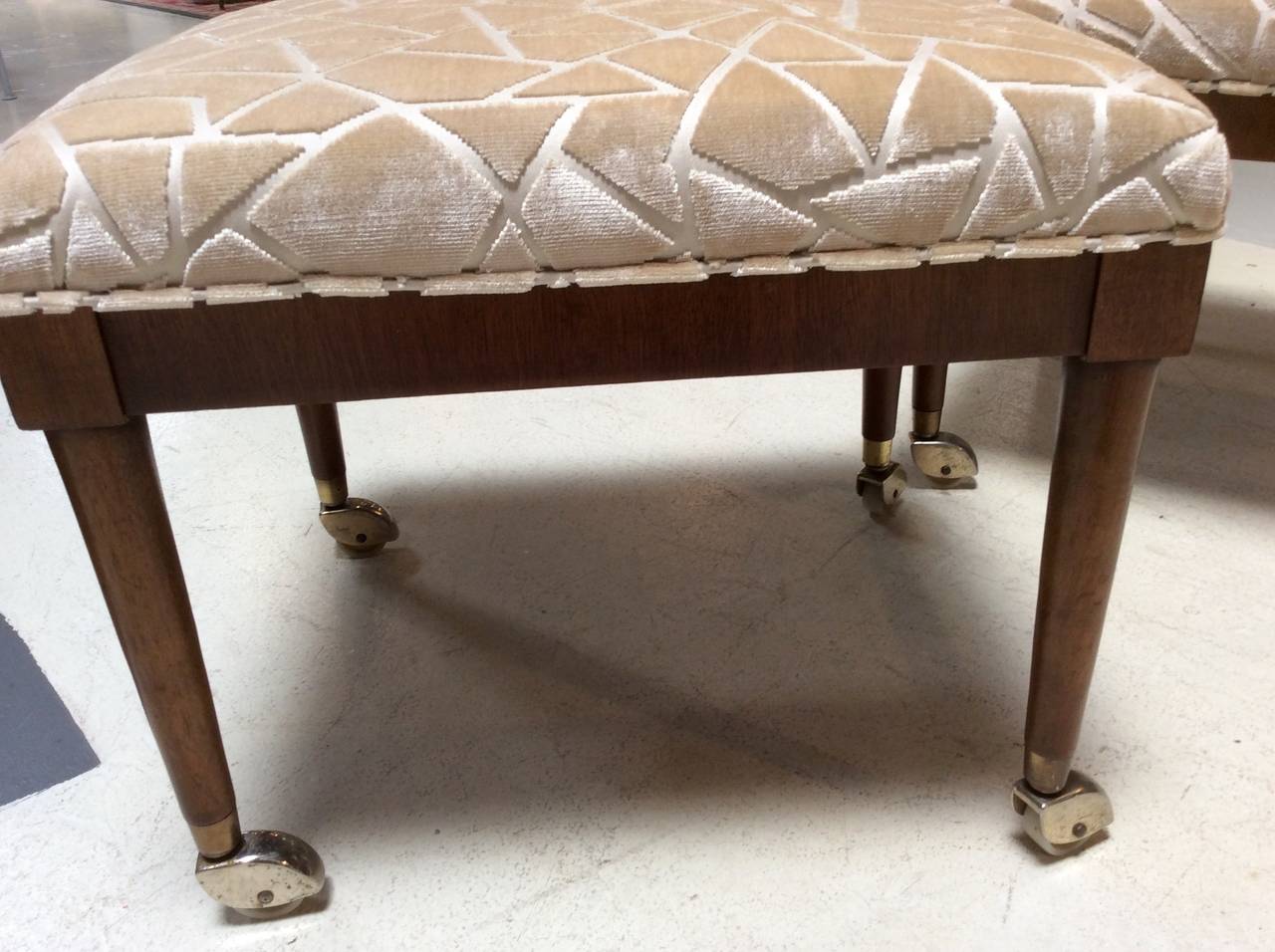 Other Pair of Walnut Ottomans or Footstools with Brass Castors