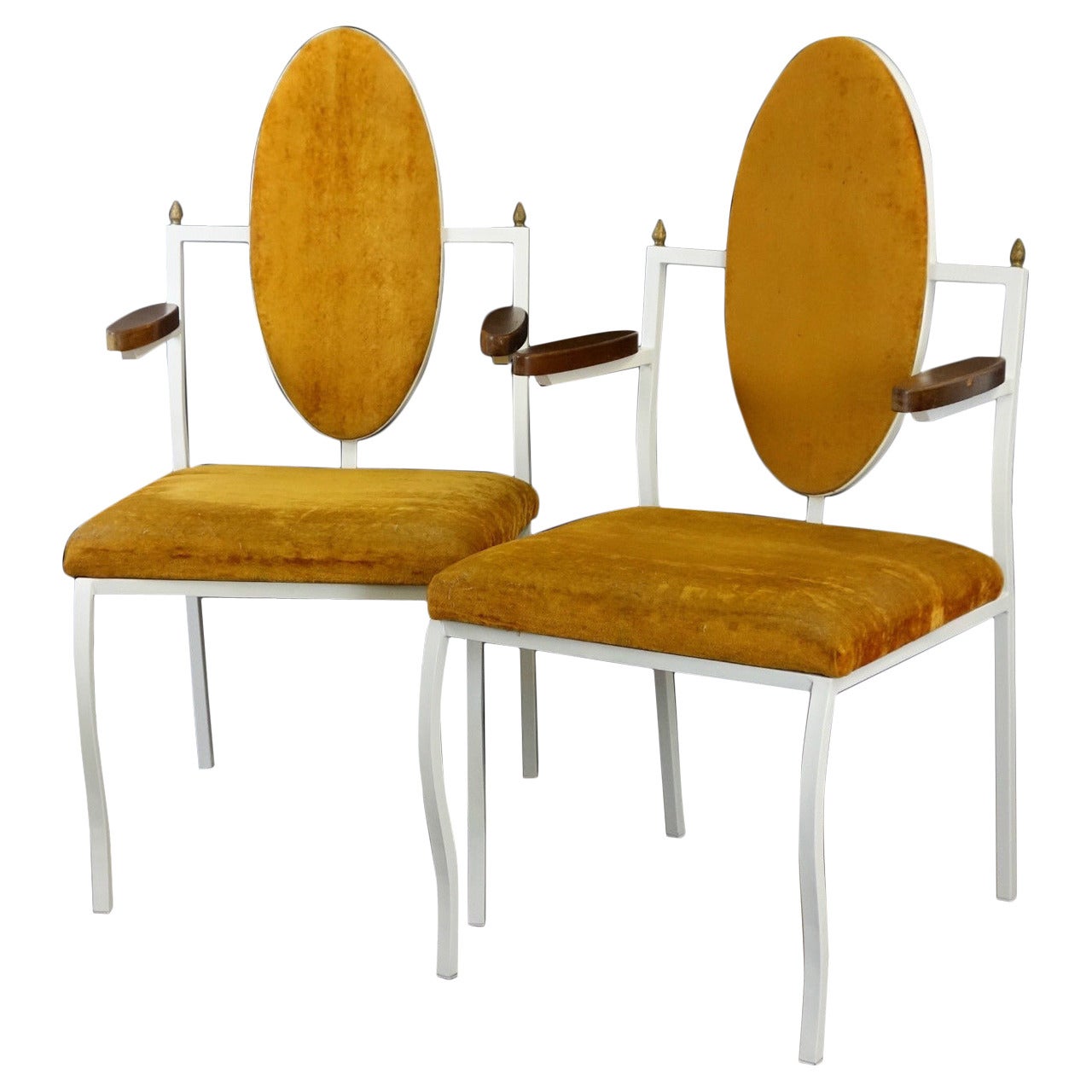 Sculptural Pair of Hollywood Regency Iron Chairs by Frederick Weinberg