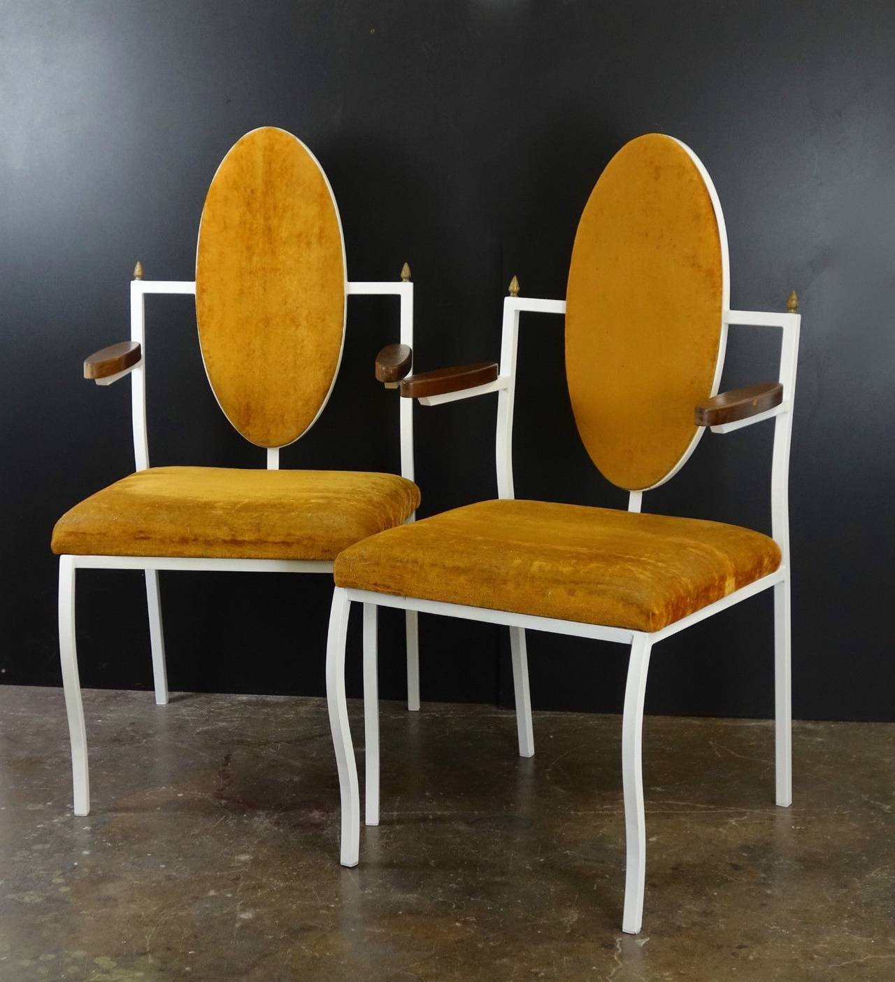 Sculptural Pair of Hollywood Regency Iron Chairs by Frederick Weinberg 1