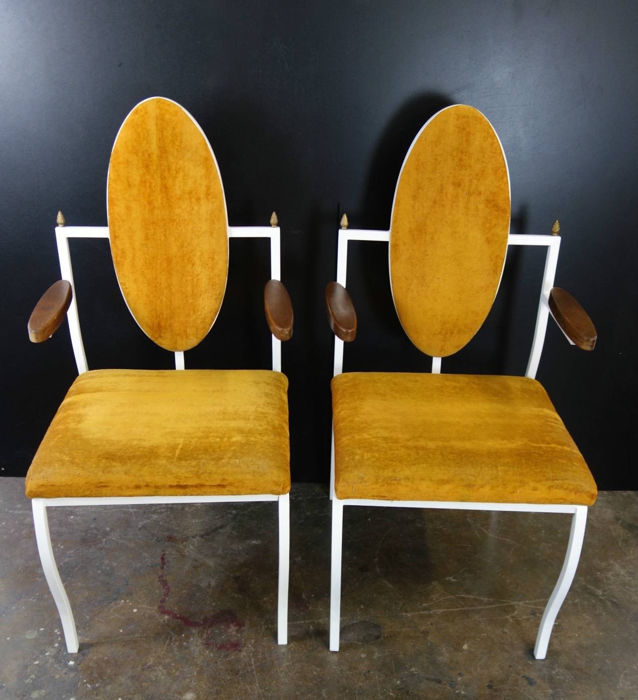 American Sculptural Pair of Hollywood Regency Iron Chairs by Frederick Weinberg