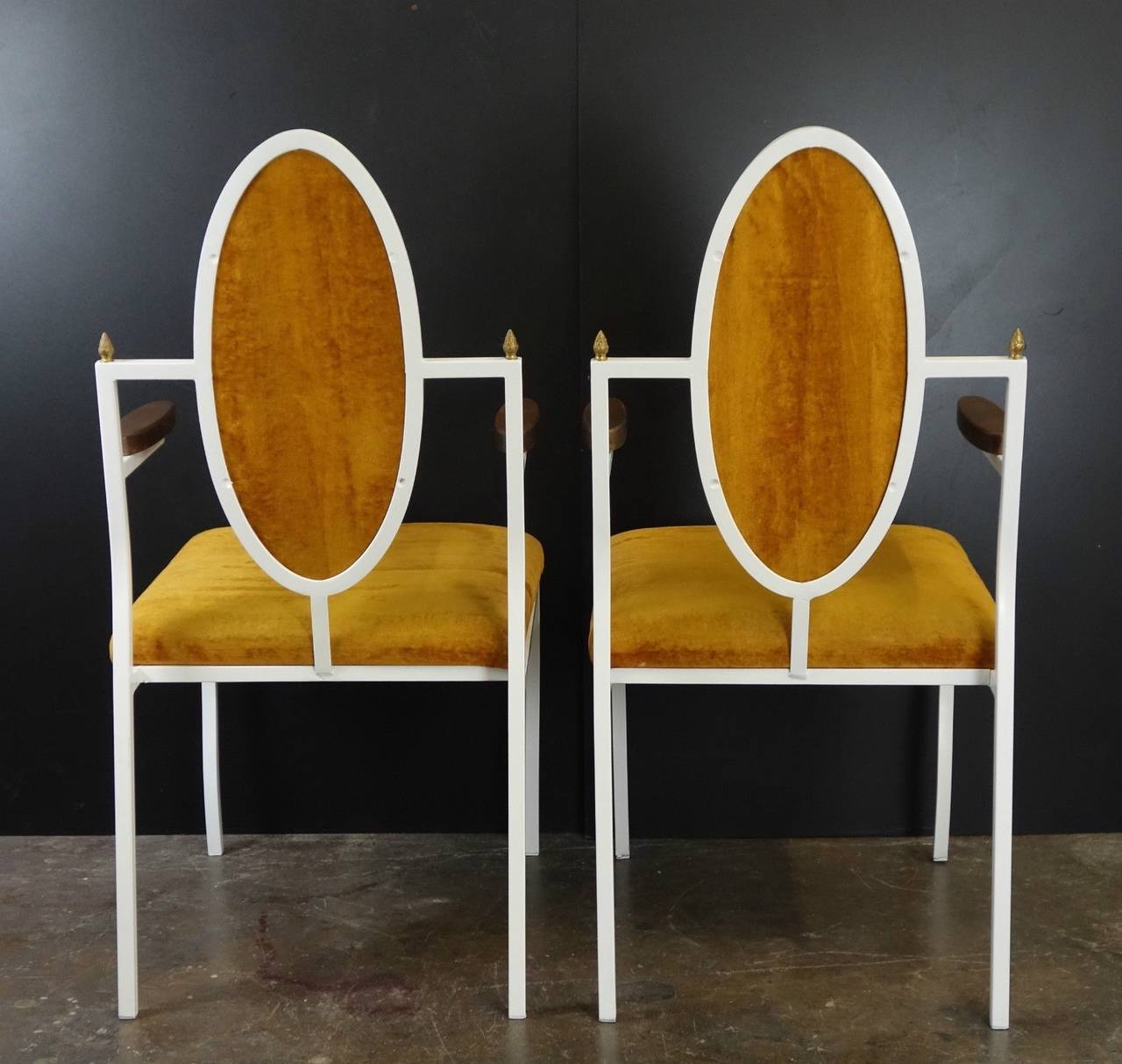 Powder-Coated Sculptural Pair of Hollywood Regency Iron Chairs by Frederick Weinberg