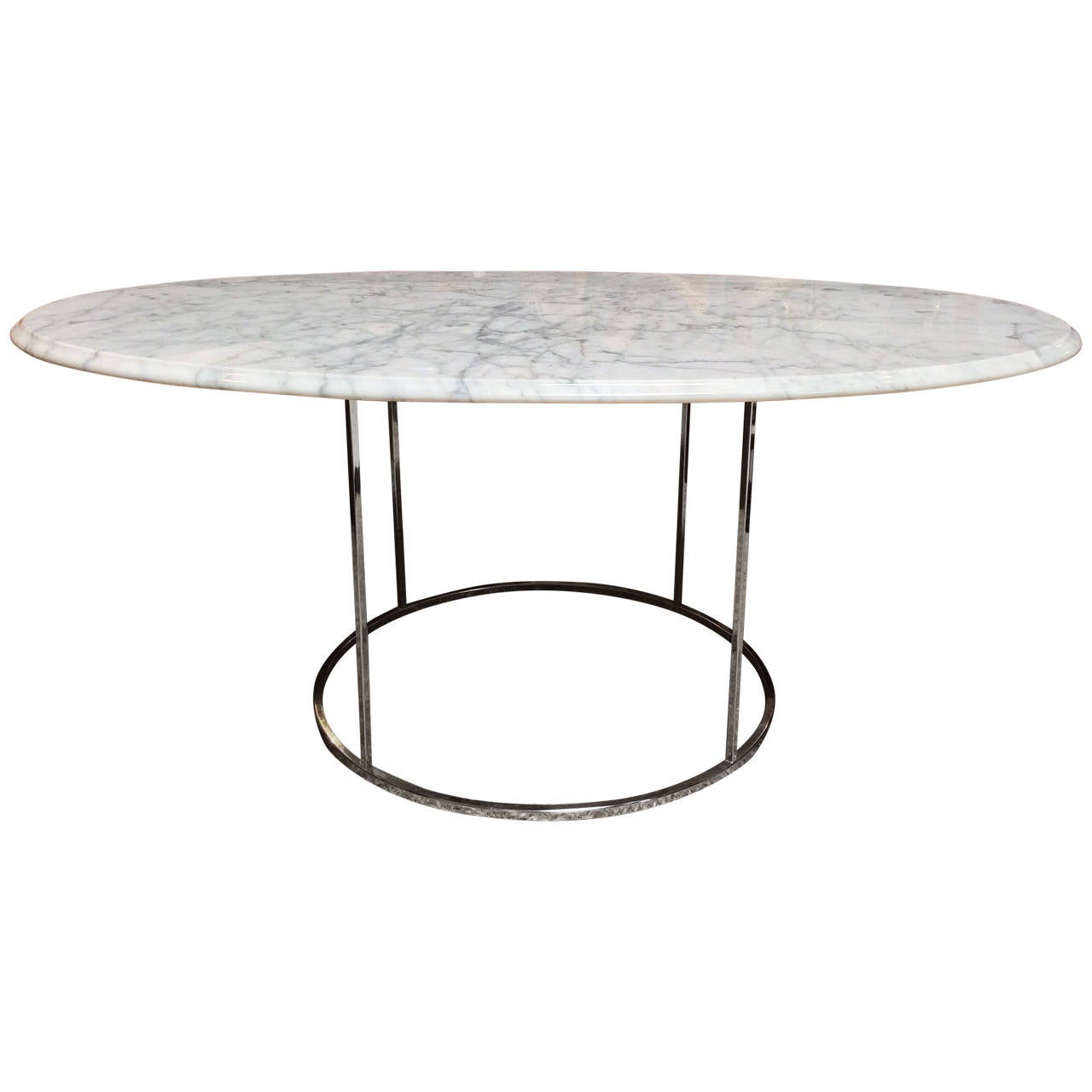 Carrera Marble and Chrome Cocktail Coffee Table in the Manner of Milo