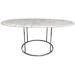Carrera Marble and Chrome Cocktail Coffee Table in the Manner of Milo Baughman