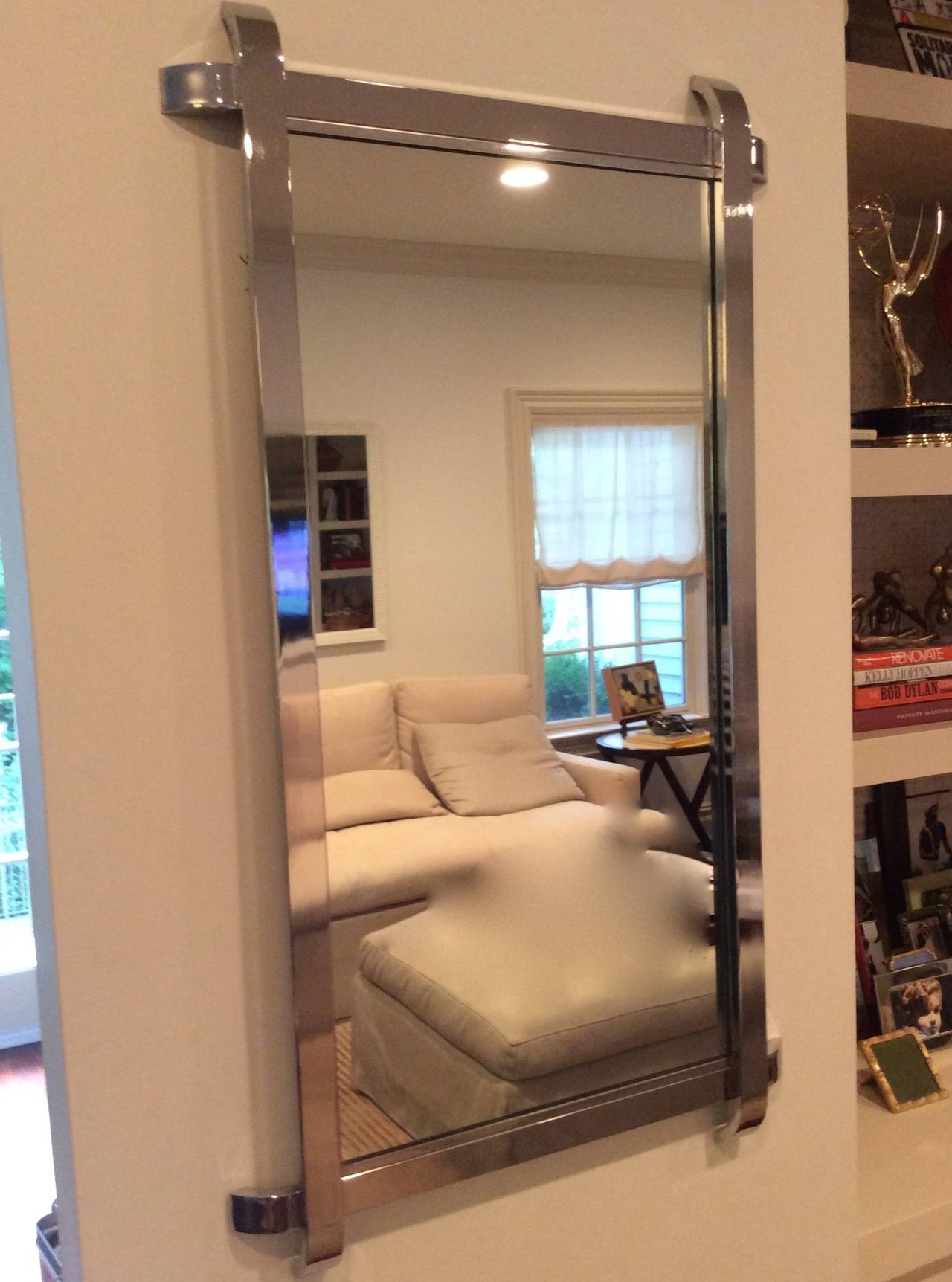 Modern Chrome Framed Mirror with Sculptural Curved Overlapping Edges