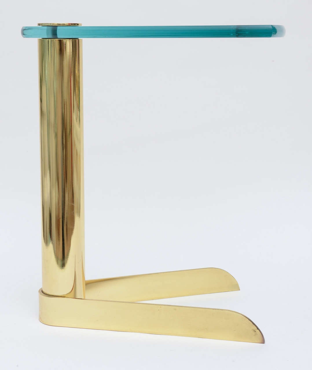 American Pace Sculptural Brass and Glass Wedge Side Drinks Table