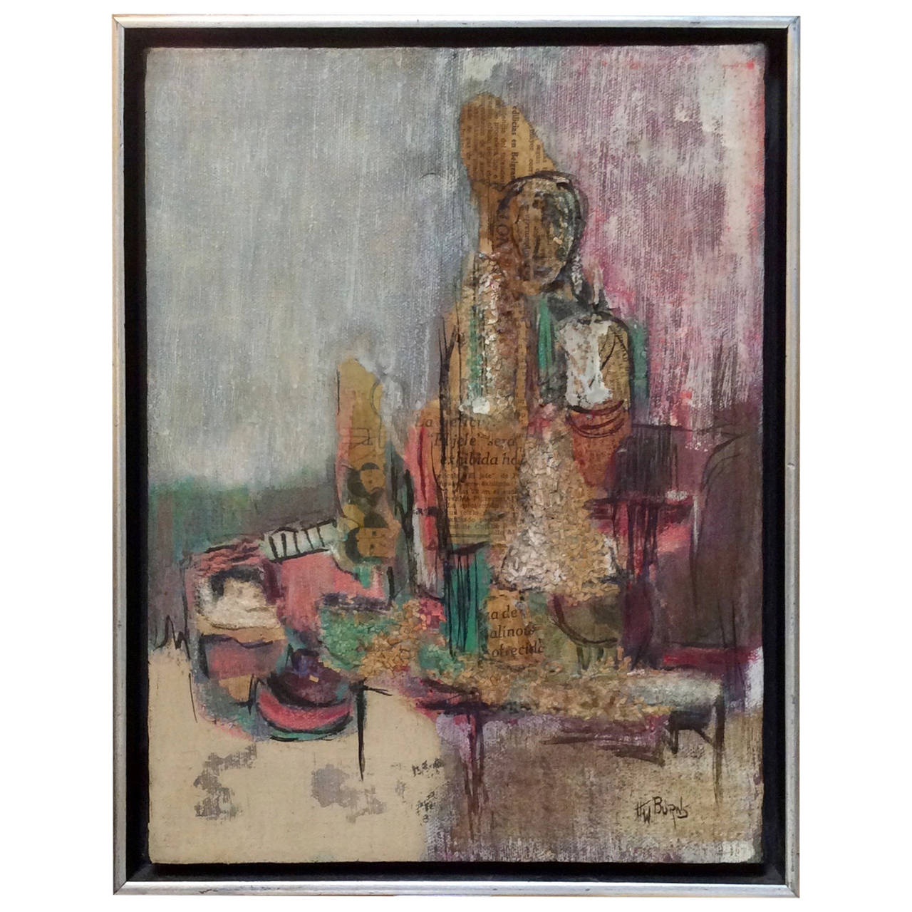 MixedMedia Abstract Painting, Signed For Sale at 1stdibs