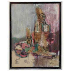 Mixed-Media Abstract Painting, Signed 1