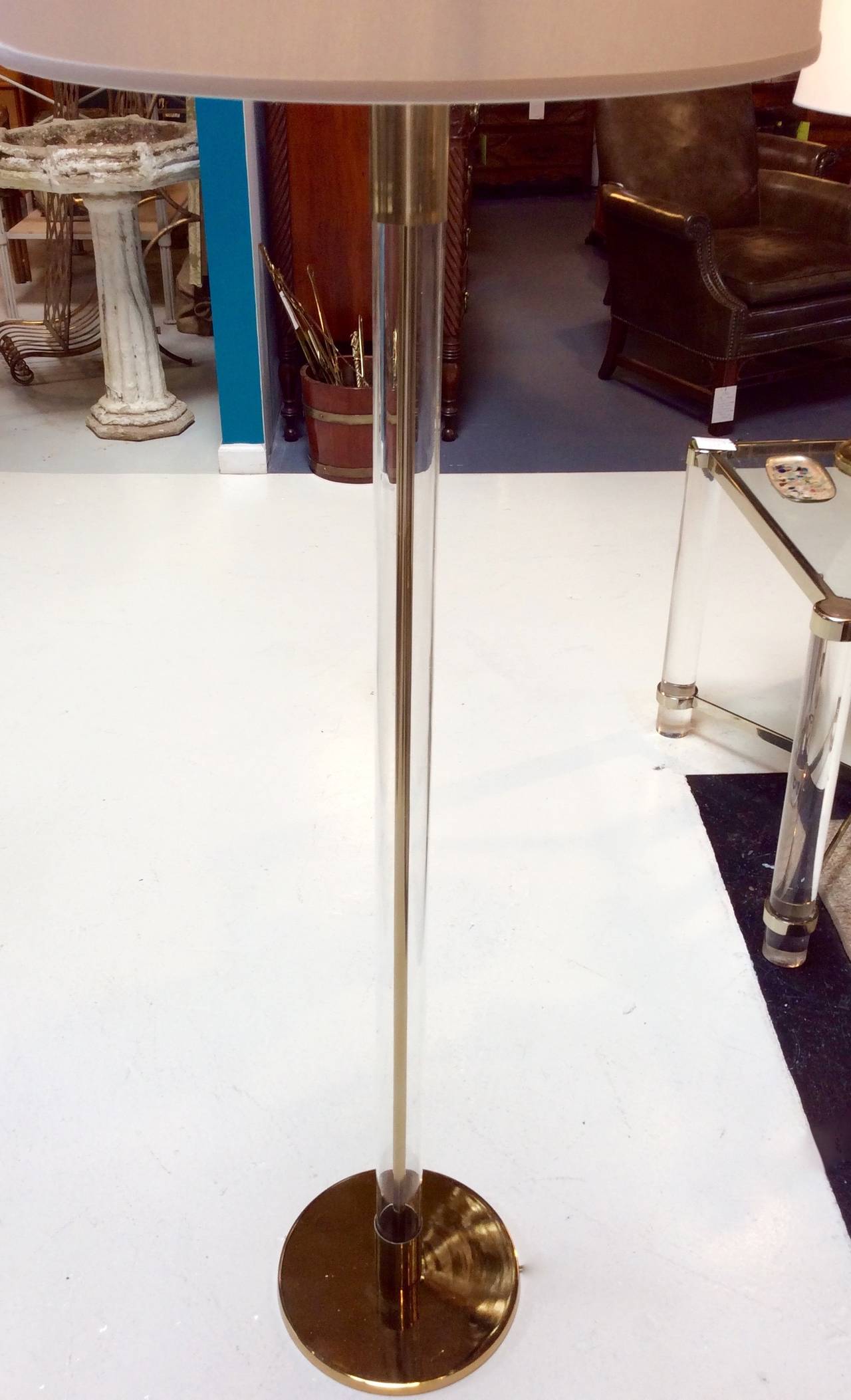 Unknown Pair of Glass Cylinder with Brass Rod Floor Lamps, Manner of Hansen Lighting