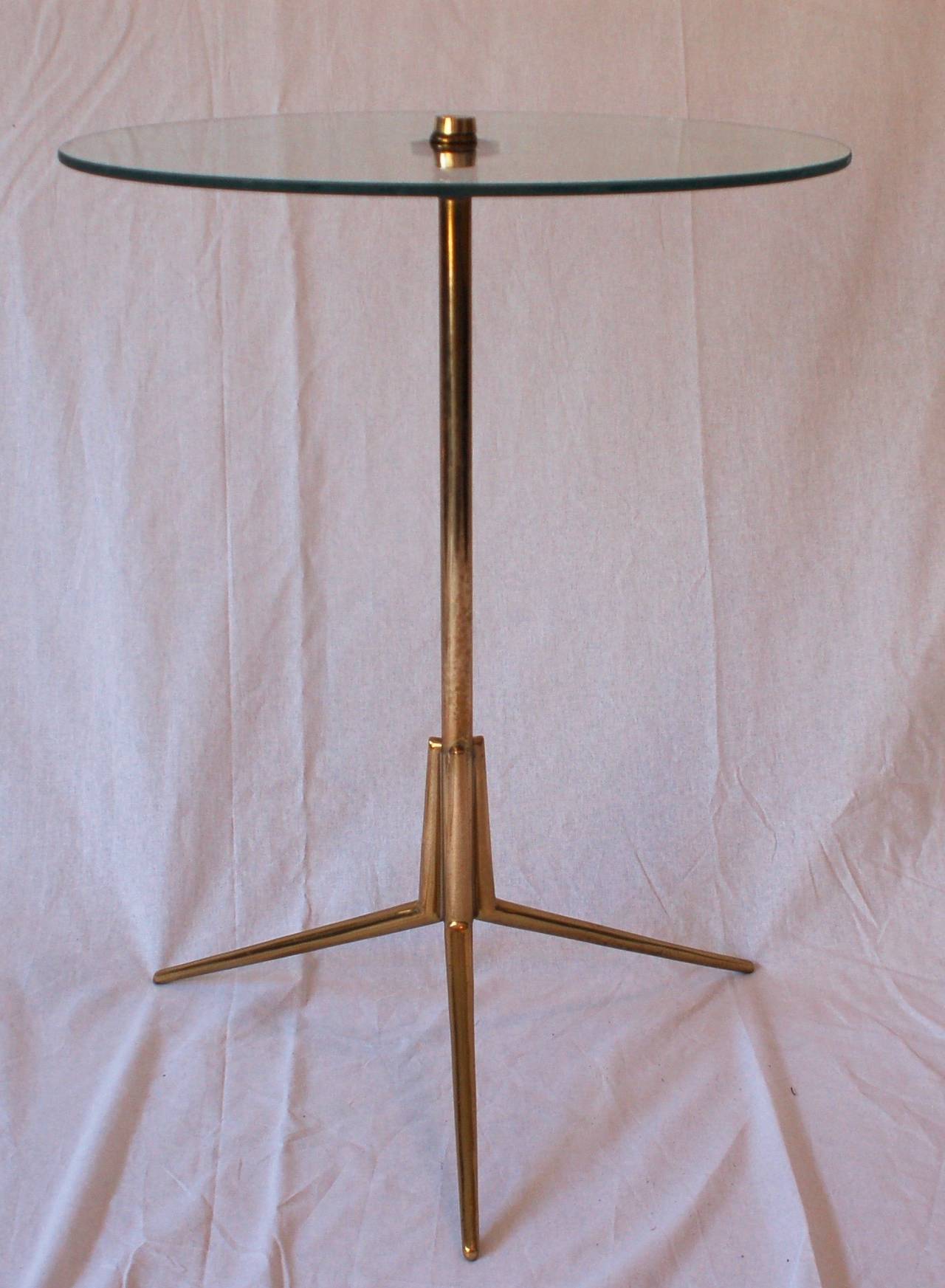 Italian Brass and Glass Tripod Cigarette, Side or Drinks Table