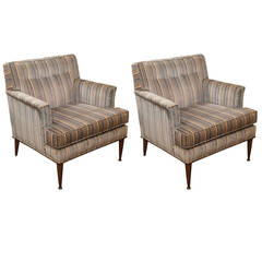 Pair of Mid-Century Velvet Striped Lounge Chairs