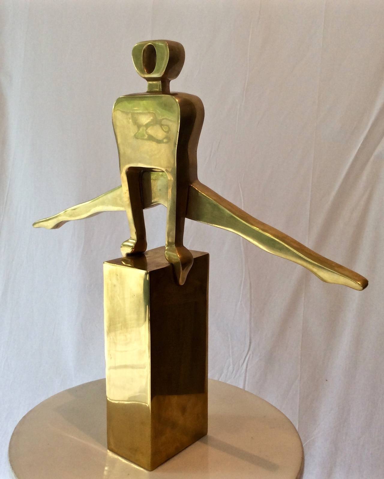 Modern Figurative Brass Sculpture on Brass Plinth at 1stdibs
