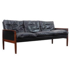H.W. Klein Black Leather Three-Seat Sofa