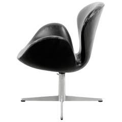 Early Original Arne Jacobsen Swan Chair in Black Leather