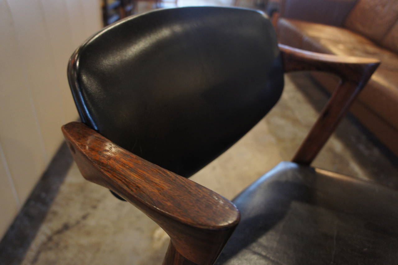 Set of Six Kai Kristiansen #42 Model Dining Chairs in Original Black Leather