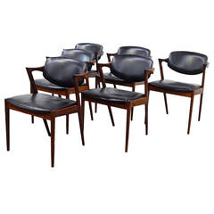Set of Six Kai Kristiansen #42 Model Dining Chairs in Original Black Leather Set of Six Kai Kristiansen #42 Model Dining Chairs in Original Black Leather