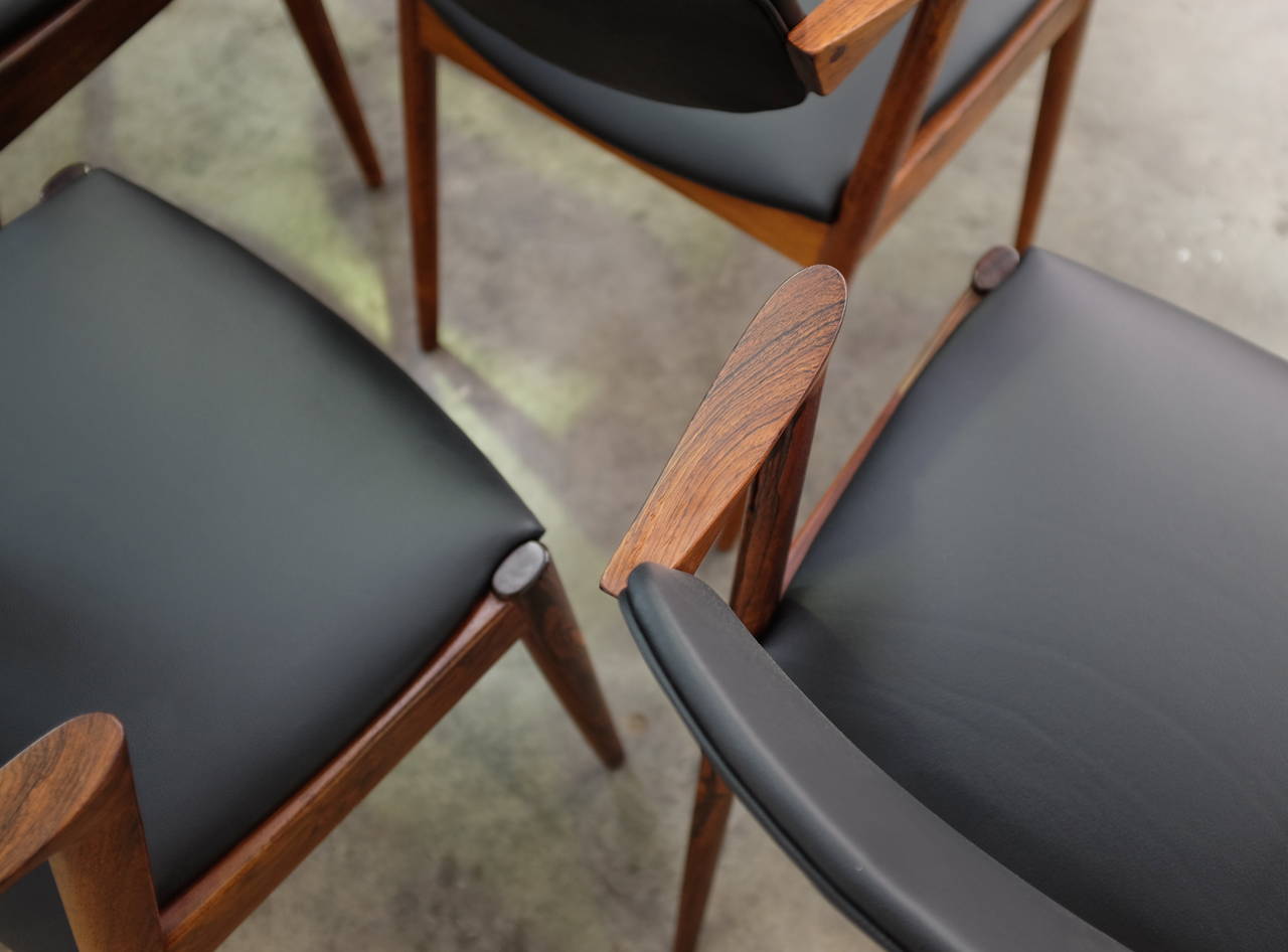 Kai Kristiansen Model 42 Rosewood Dining Chairs in New Black Leather