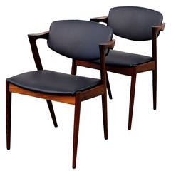 Kai Kristiansen Model 42 Rosewood Dining Chairs in New Black Leather