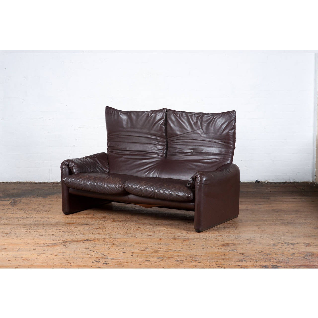 Scandinavian Modern 1970s 'Maralunga' Dark Brown Leather Sofa by Vico Magistretti for Cassina For Sale