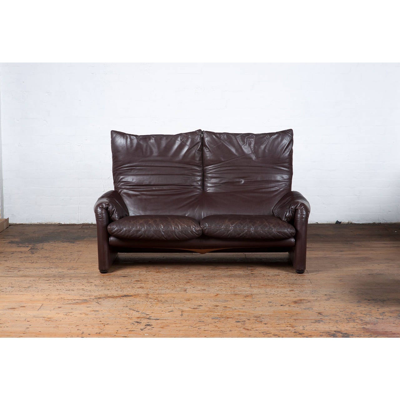 Italian 1970s 'Maralunga' Dark Brown Leather Sofa by Vico Magistretti for Cassina For Sale