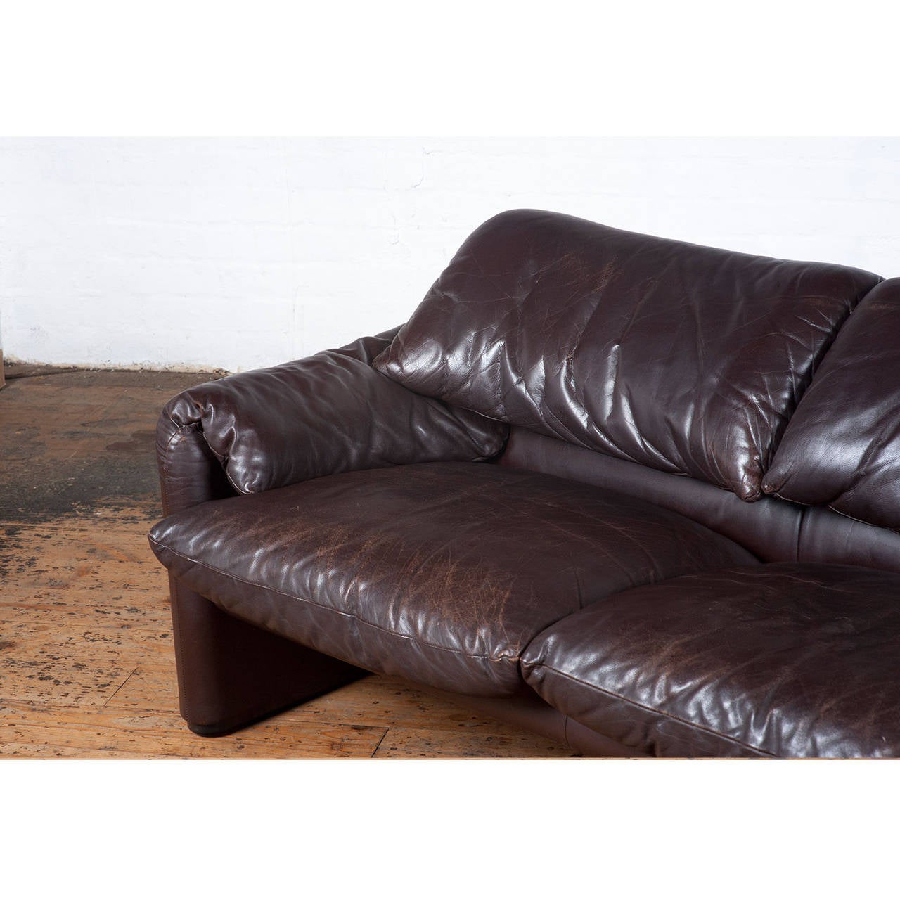 20th Century 1970s 'Maralunga' Dark Brown Leather Sofa by Vico Magistretti for Cassina For Sale