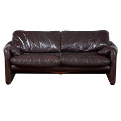 Vintage 1970s 'Maralunga' Dark Brown Leather Sofa by Vico Magistretti for Cassina