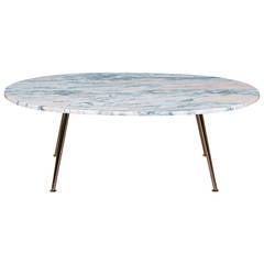 Pink Marble Coffee Table with Brass Legs by Modern Times