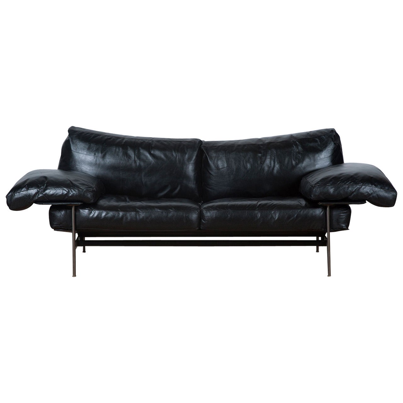 1970s Black Leather 'Diesis' Sofa by Antonio Citterio for B&B Italia