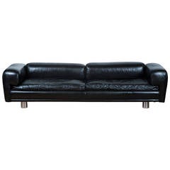 Retro 1960s Black Leather Sofa by Howard Keith