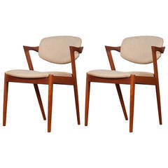 Pair of Mid-Century Danish Model 42 Teak Dining Chairs by Kai Kristiansen
