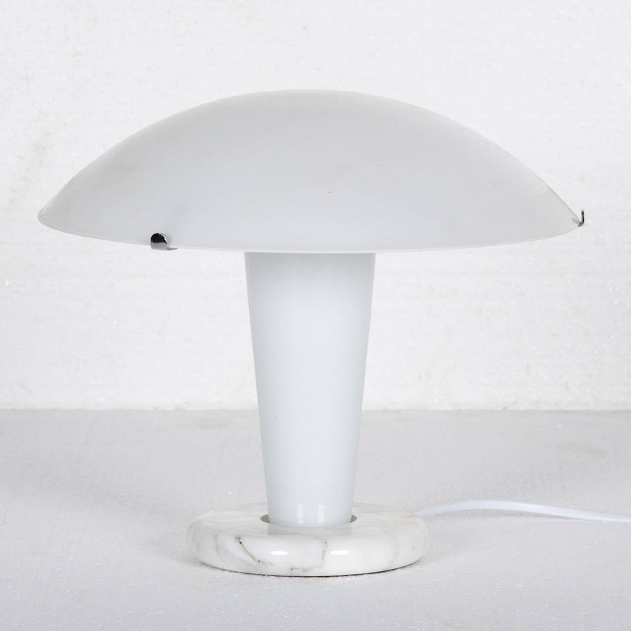 Pair of Mid-Century White Italian Glass Dome-Top Lamps with a Marble Base