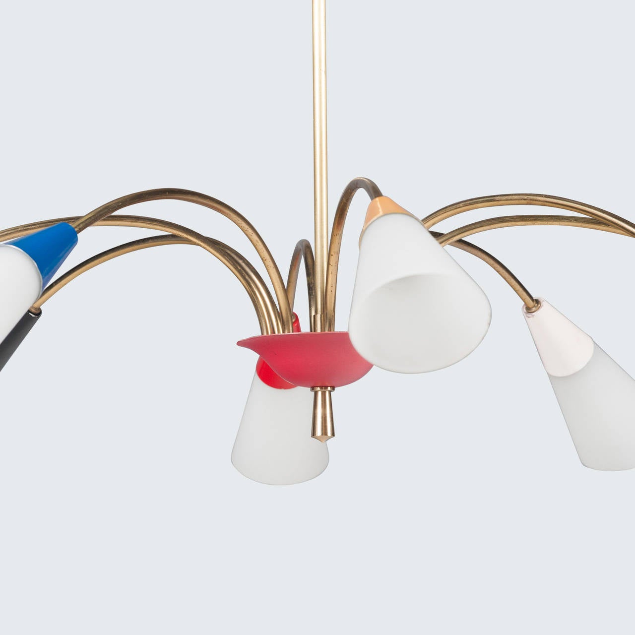 Mid-Century Modern Vintage Italian Brass and Multi-Coloured Pendant Lamp, 1950s For Sale