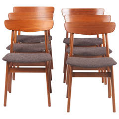 Danish Farstrup V Back Dining Chairs in Teak Set of Six, 1960s