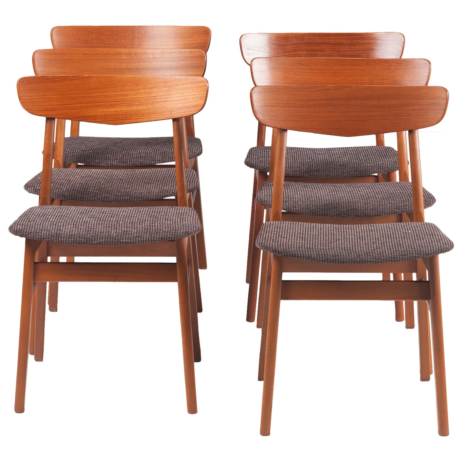 Danish Farstrup V Back Dining Chairs in Teak Set of Six, 1960s For Sale