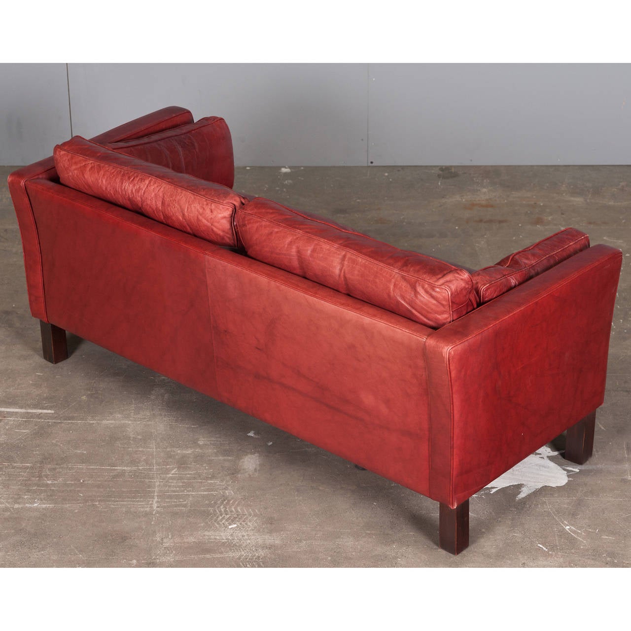 Mid-20th Century Danish Two-Seater Sofa in Cherry Red Leather by Arne Norell, 1960s