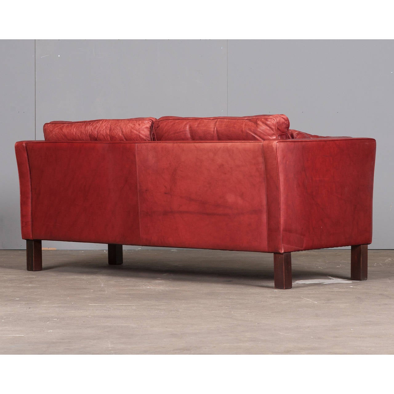 Danish Two-Seater Sofa in Cherry Red Leather by Arne Norell, 1960s 1