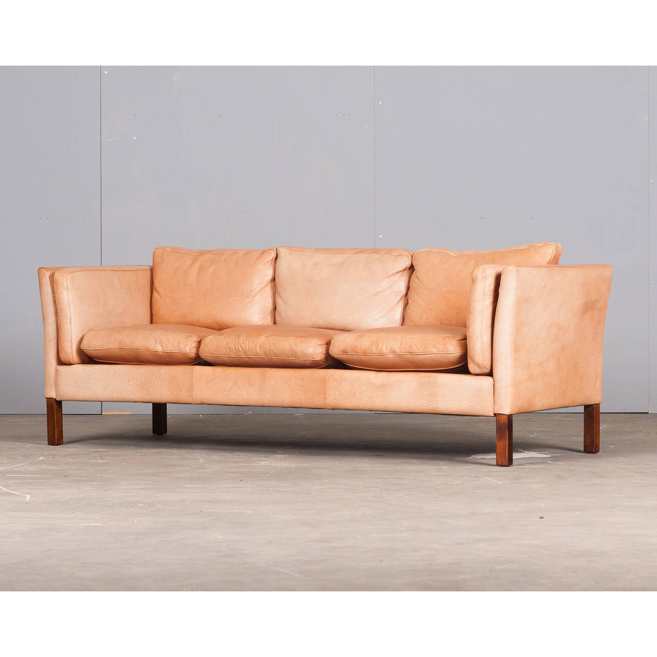 Danish Three-Seater Sofa in Light Tan Leather, 1960s
