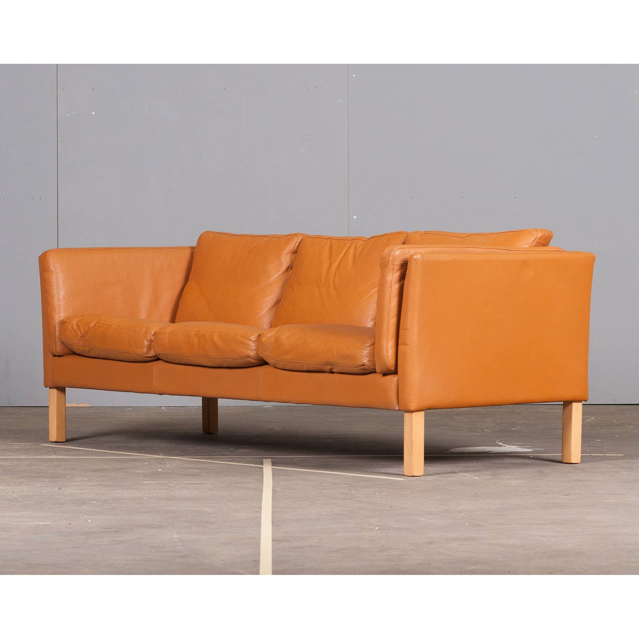 Danish Three-Seater Honey Mustard Leather Sofa, 1960s