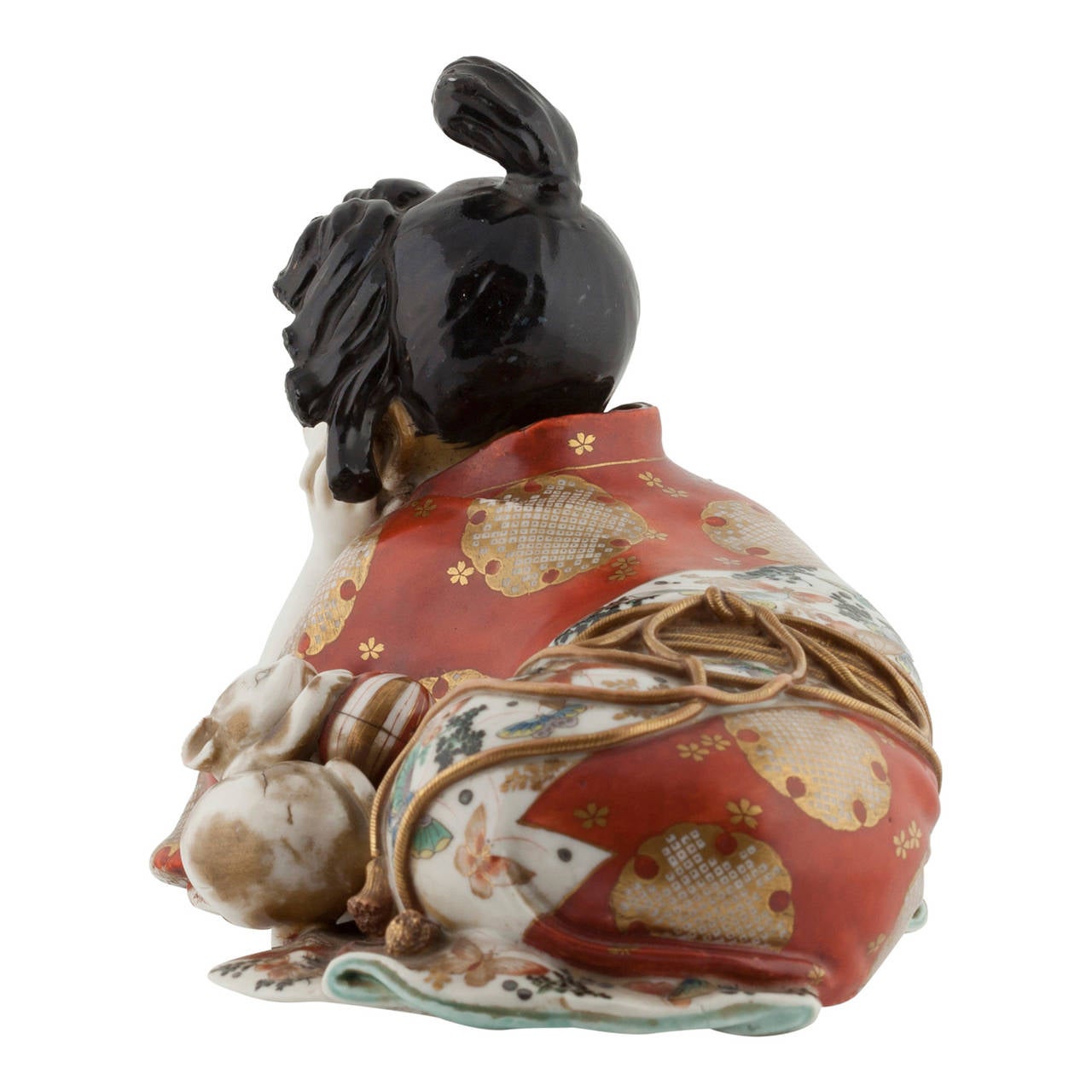 Kutani Erotic Porcelain Figure of a Woman with Kitten, circa 1870 In Excellent Condition In Malvern, Victoria