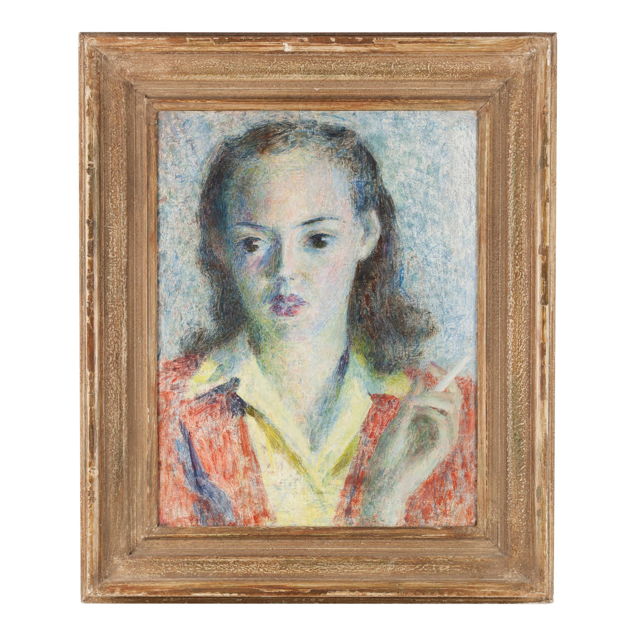 Girl with a cigarette, 1951

1951 Exhibited at the Royal Academy, London, No. 632 
 ‘The Royal Academy Illustrated’ 1951 p. 44

Original frame with labels verso:
James Bourlet & Sons Ltd. Orion Gallery Label.

Signed upper right.