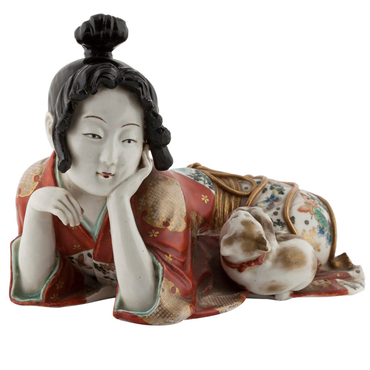 Kutani Erotic Porcelain Figure of a Woman with Kitten, circa 1870