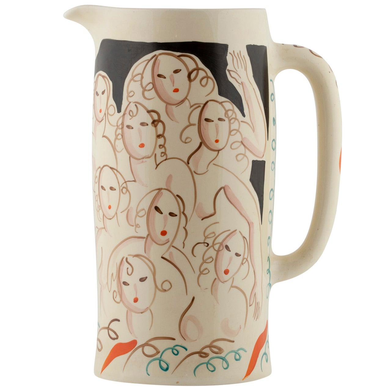Clarice Cliff Jug with Fair Ladies by Dame Laura Knight, 1934 For Sale
