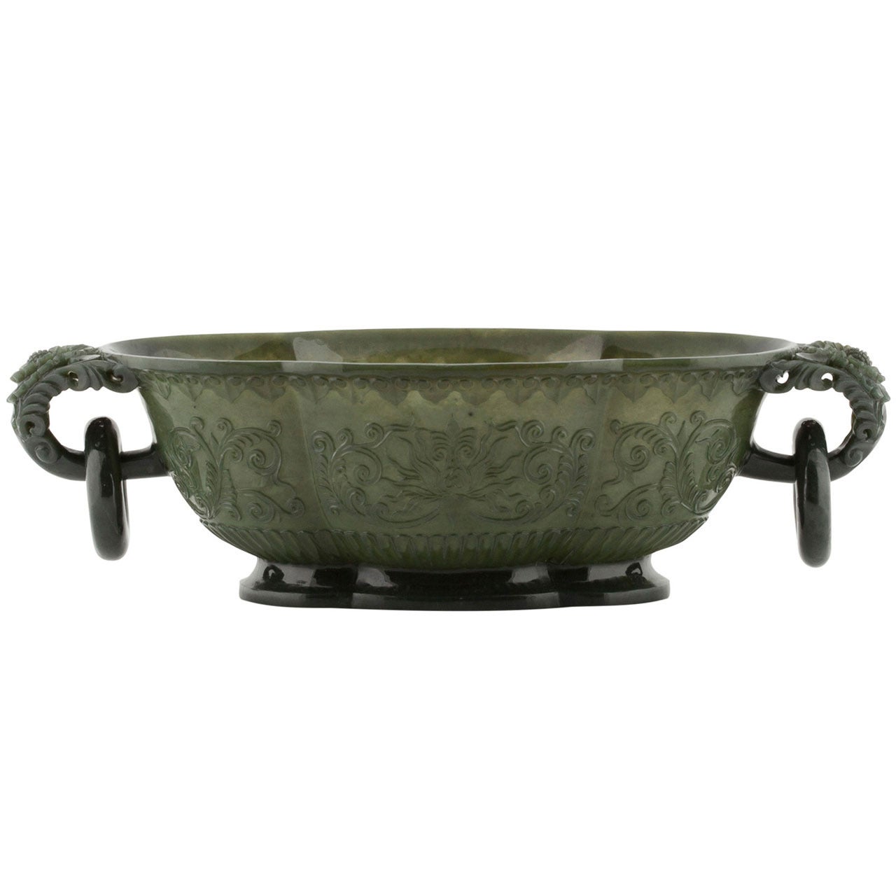 Chinese Spinach Jade Bowl, 19th Century For Sale