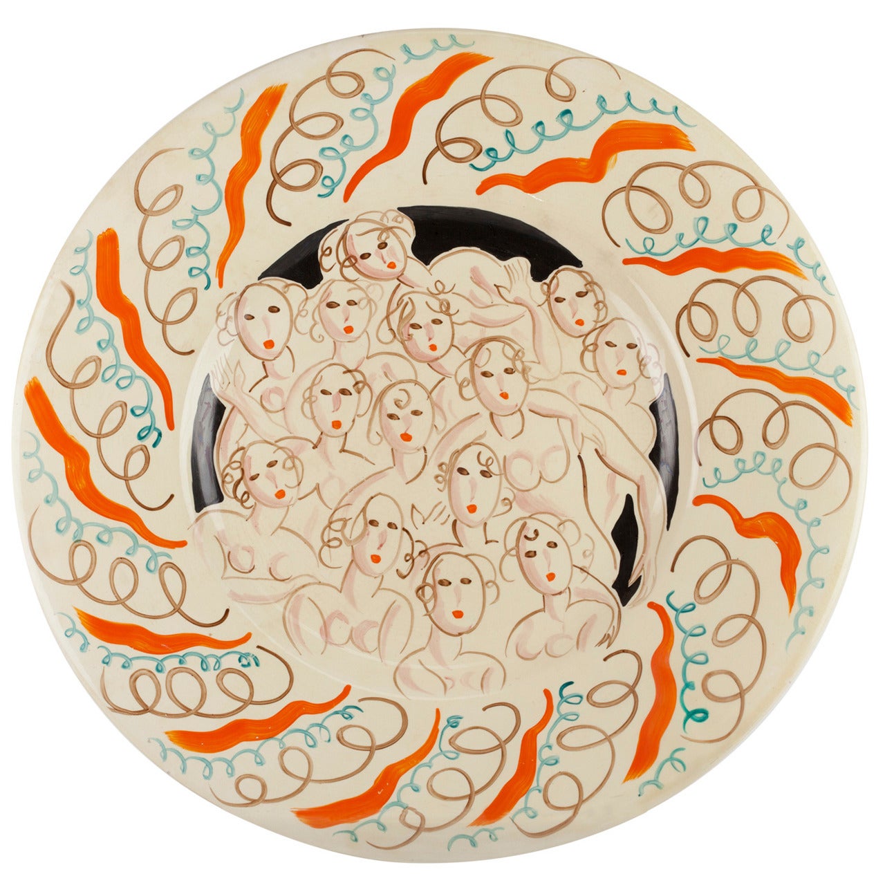 Clarice Cliff Charger with Fair Ladies Design by Dame Laura Knight, 1934 For Sale