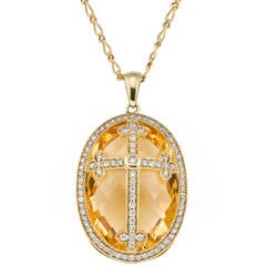 Citrine and Diamond Cross Pendant in 18-Carat Gold