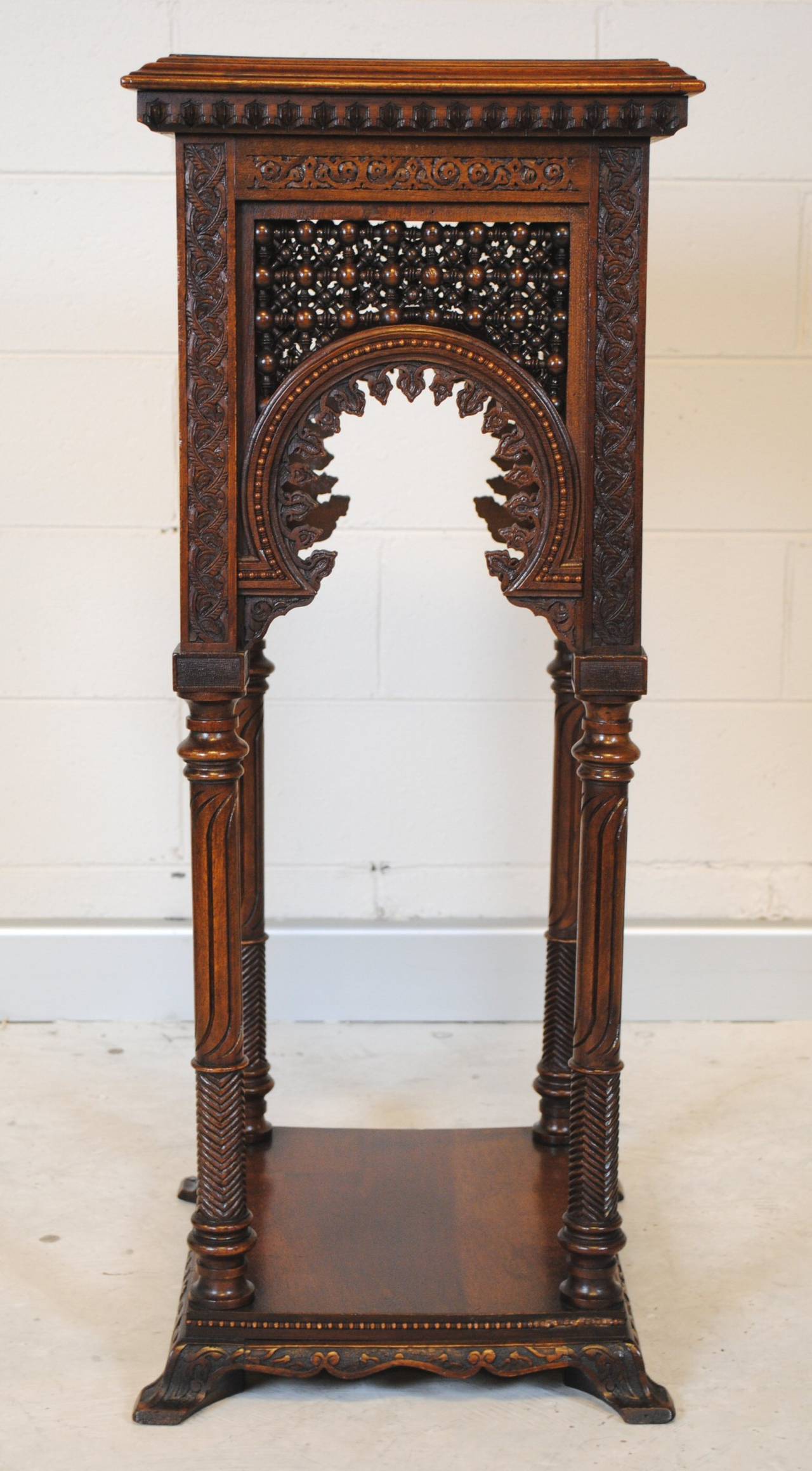 Moorish French Carved Walnut Pedestal For Sale