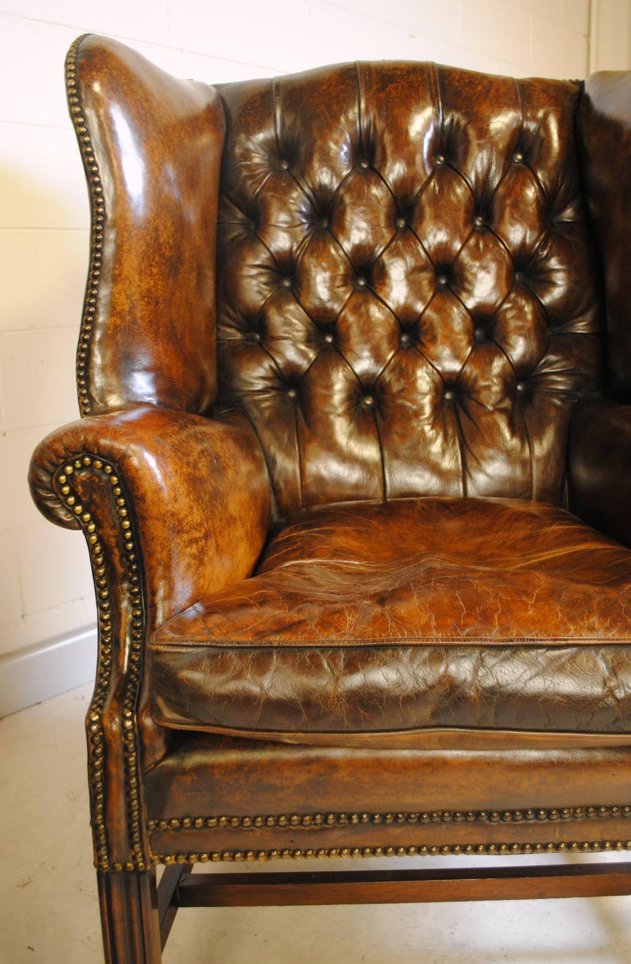 20th Century Pair of English Wingback Leather Chairs