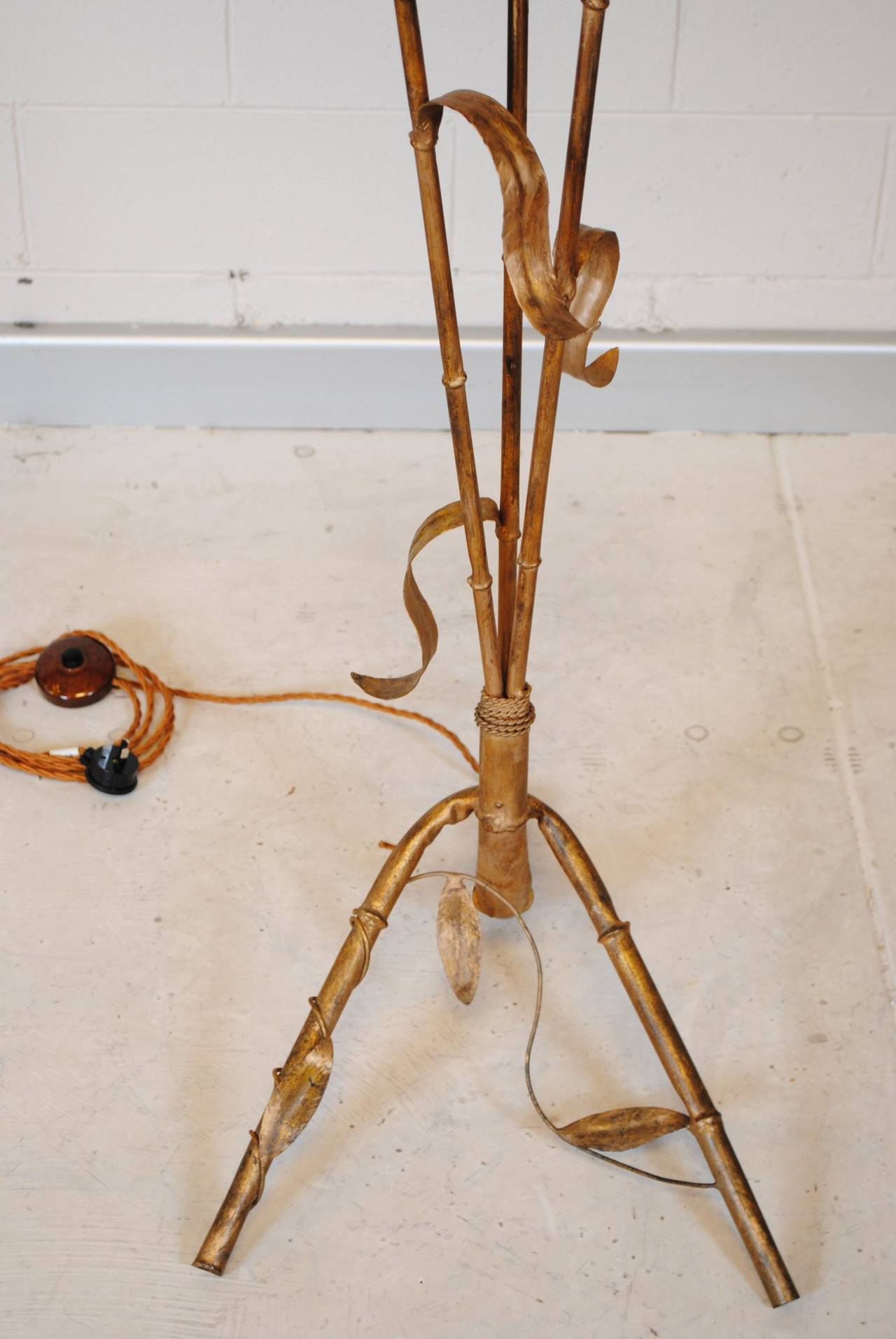 Mid-20th Century Vintage French Gilt Faux Bamboo Standard Lamp