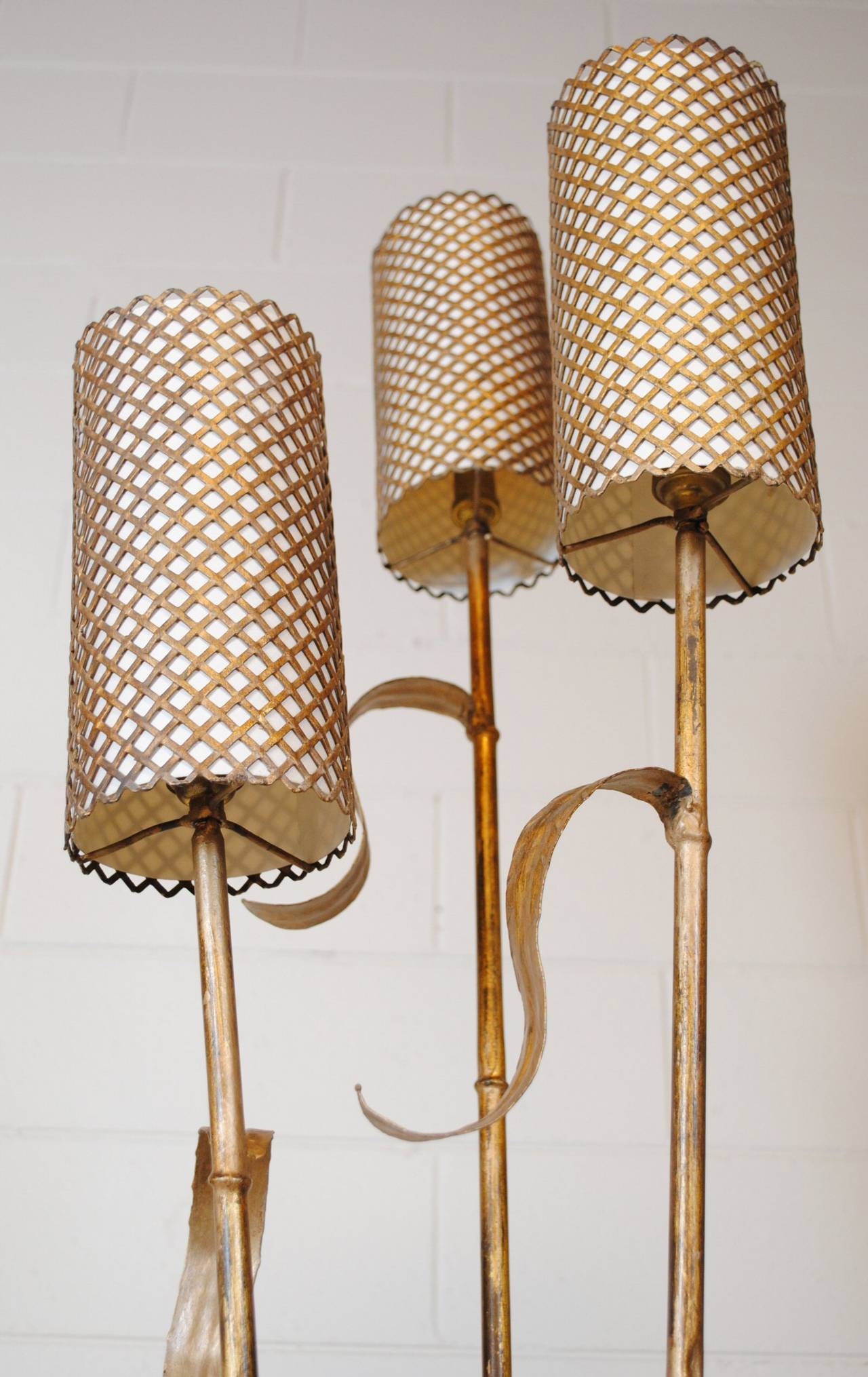 Vintage French Gilt Faux Bamboo Standard Lamp In Good Condition In Armadale, Victoria