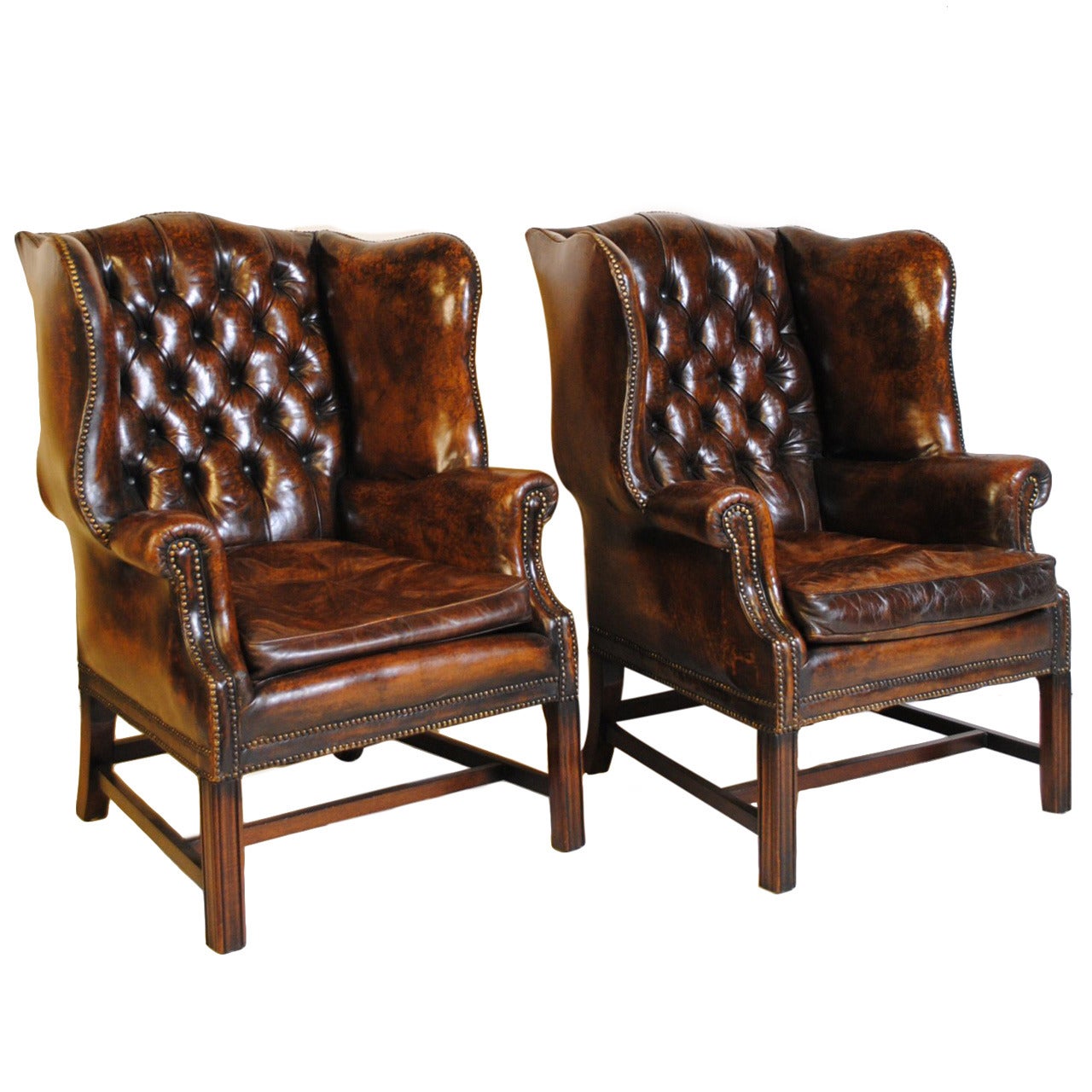 Pair of English Wingback Leather Chairs